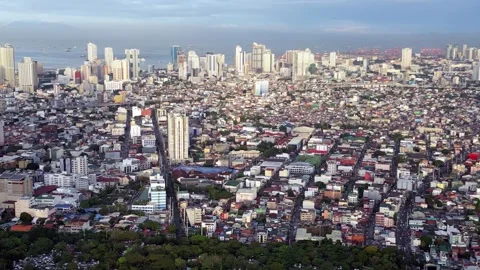 Manila, Philippines cityscape. Elevated view of Makati. Aerial view Stock Footage 303673510
