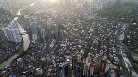 Manila, Philippines cityscape. Elevated view of Makati. Aerial view Stock Footage 303675081