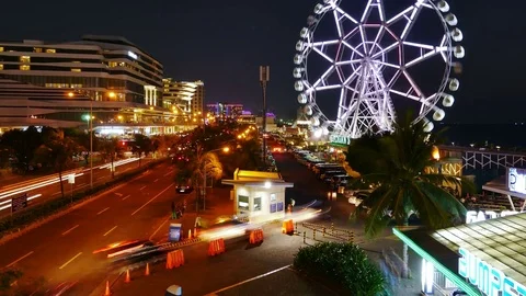 Manila, Philippines–March 10, 2017: Timelapse of SM Mall of Asia at night. Stock Footage