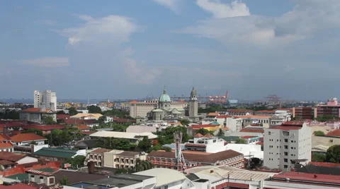 Manila skyline looking north from intermuros Stock Footage 64257992