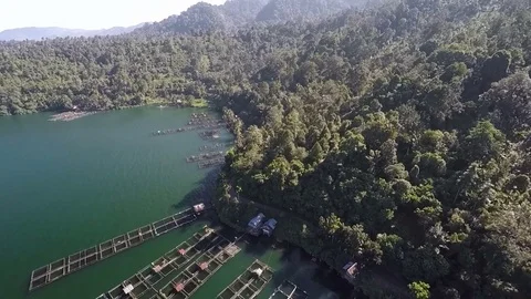 Maninjau Lake in West Sumatra and Its Fishing Platforms Stock Footage