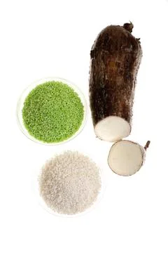 Manioc root and tapioca, close-up Stock Photos