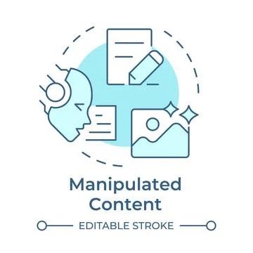Manipulated content soft blue concept icon Stock Illustration