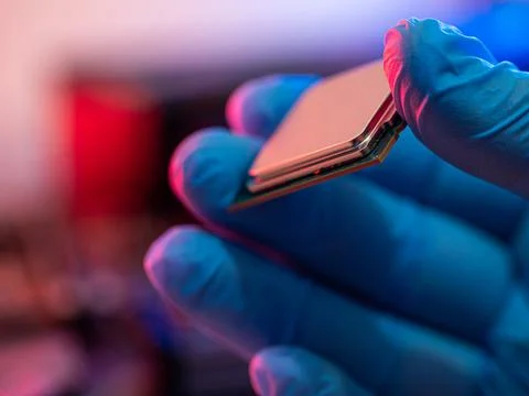 Manipulating and installing processor on the motherboard in details with blur Stock Photos