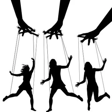Manipulating arms controlling puppet silhouettes Stock Illustration