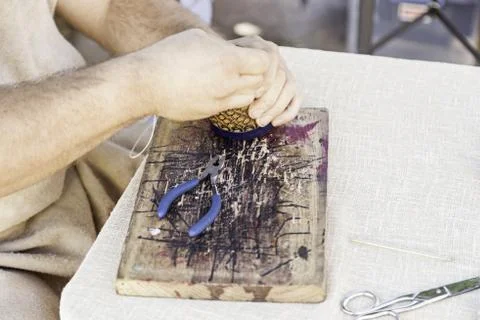 Manipulating the leather Stock Photos