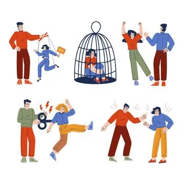 Manipulation and Control Over People with Toxic Relationship Vector Set Illustrazione stock