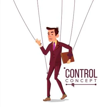 Manipulation Businessman Vector. Puppet Master And Employee. Worker On Ropes Stock Illustration