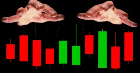 Manipulation concept with puppet string controlling the stock market Stock Footage 111955751