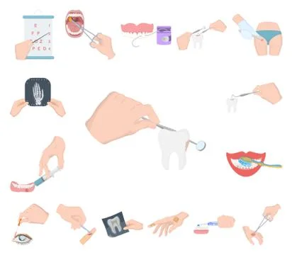 Manipulation by hands cartoon icons in set collection for design. Hand movement Stock Illustration