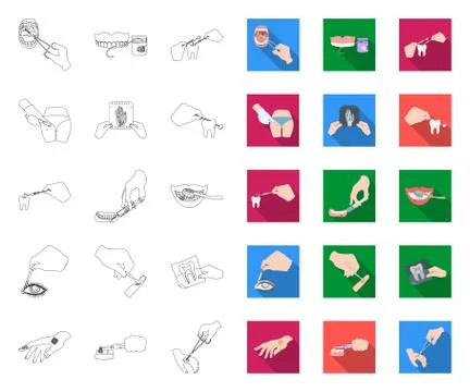 Manipulation by hands outline,flat icons in set collection for design. Hand Stock Illustration