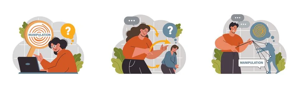 Manipulation. Psychological control method. Domination exploitation Stock Illustration