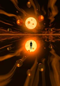 Mankinds ability to harness atomic power and the atom. Illustrazione stock
