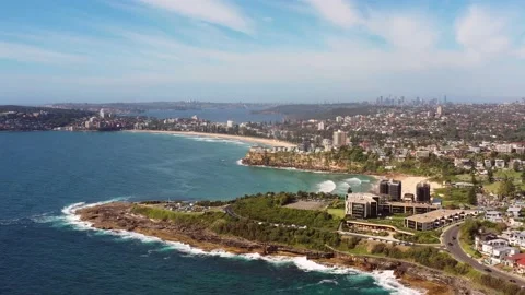 Manly sandy beach waterfront on Sydney Northern beaches – aerial 4k. Stock Footage 169545124