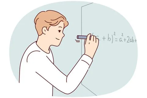 Mann löst komplexe mathematische Probleme, indem er die Aufgaben eines Hoc.. Foto stock