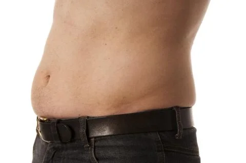 Mann mit Bauch, seitlich Foto stock
