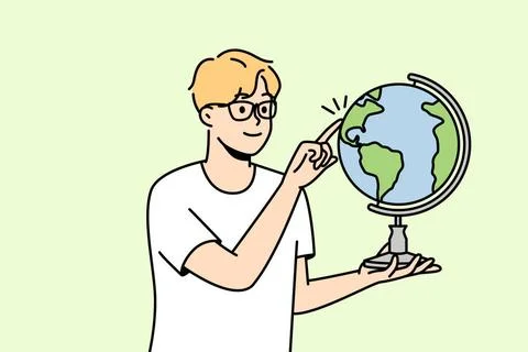 Mann mit Brille dreht Globus Mann mit Brille dreht Globus Copyright: xZoon... Stock Photos