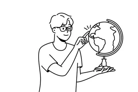 Mann mit Brille dreht Globus Mann mit Brille dreht Globus Copyright: xZoon... Stock Photos