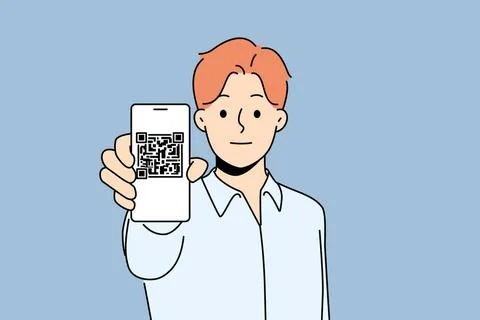 Mann zeigt QR-Code auf dem Mobiltelefon Man with cellphone showing QR code... Stock Photos
