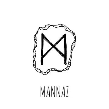 Mannaz rune written on a stone. Vector illustration. Isolated on white. Stock Illustration