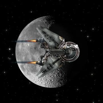 Manned drone in Moon orbit. Stock Photos