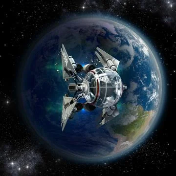 Manned drone in outer space. Stock Photos