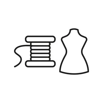 Mannequin and needle and thread set tailor and fashion icon Stock Illustration