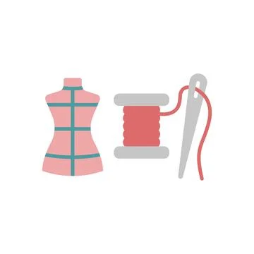 Mannequin and needle and thread set tailor and fashion icon Stock Illustration