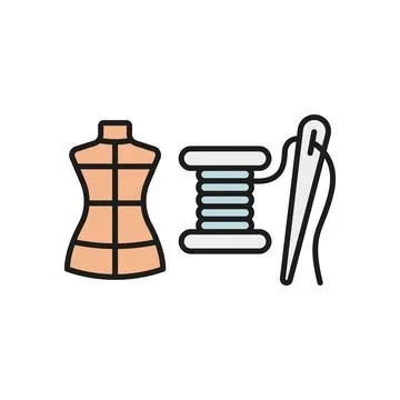 Mannequin and needle and thread set tailor and fashion icon Stock Illustration