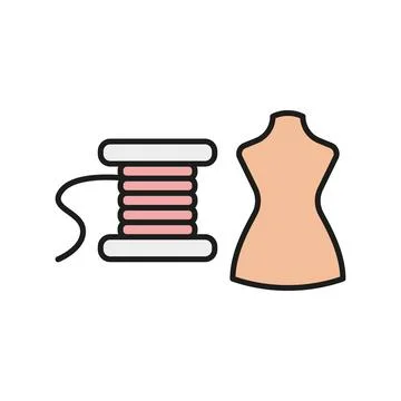 Mannequin and needle and thread set tailor and fashion icon Stock Illustration