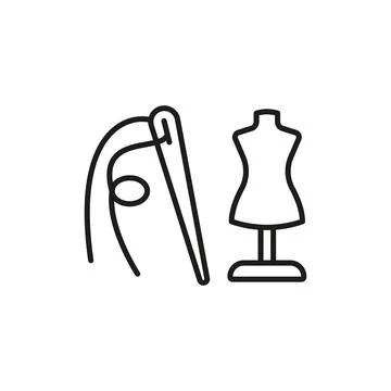 Mannequin and needle and thread set tailor and fashion icon Stock Illustration