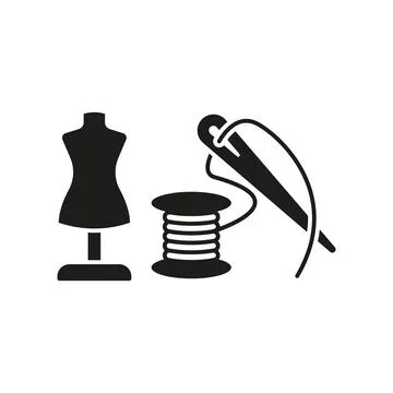 Mannequin and needle and thread set tailor and fashion icon Stock Illustration