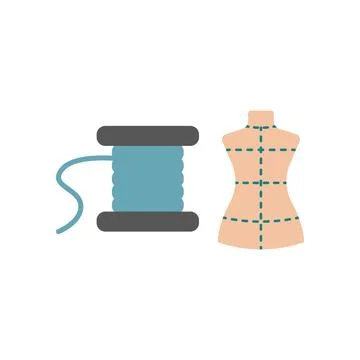 Mannequin and needle and thread set tailor and fashion icon Stock Illustration