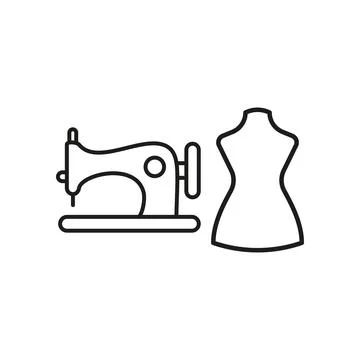 Mannequin and sewing machine set tailor and fashion icon Stock Illustration