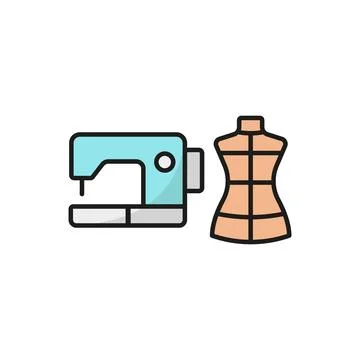 Mannequin and sewing machine set tailor and fashion icon Stock Illustration