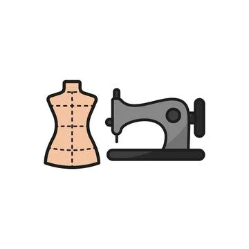 Mannequin and sewing machine set tailor and fashion icon Stock Illustration