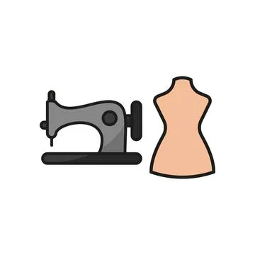 Mannequin and sewing machine set tailor and fashion icon Stock Illustration