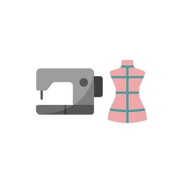 Mannequin and sewing machine set tailor and fashion icon Stock Illustration