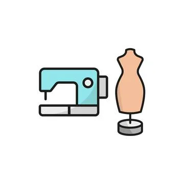 Mannequin and sewing machine set tailor and fashion icon Stock Illustration