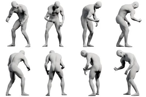 Mannequin bending in 8-view collage Stock Illustration