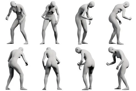 Mannequin bending in 8-view collage Stock Illustration