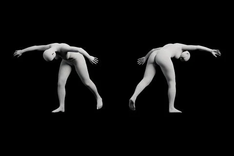 Mannequin bending forward with arms outstretched in studio Stock Illustration