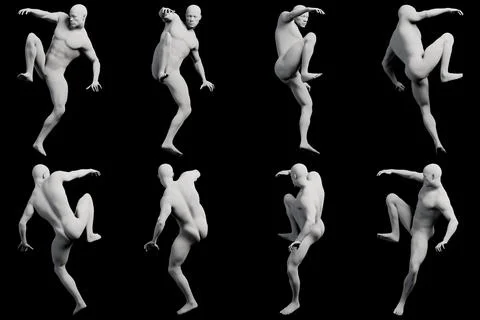 Mannequin climbing frame multi-view collage Stock Illustration