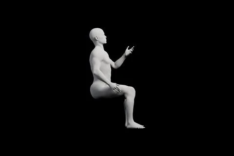 Mannequin in confident pose, side view, matte black studio Stock Illustration