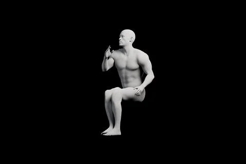 Mannequin in contemplative pose against black backdrop Stock Illustration