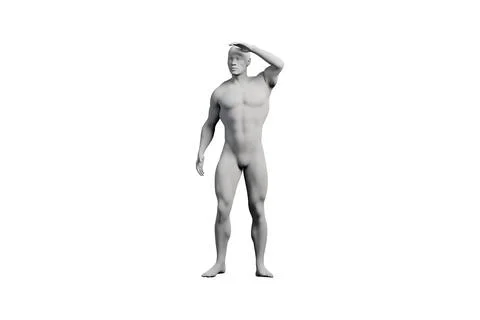 Mannequin in contemplative pose against white studio background Stock Illustration