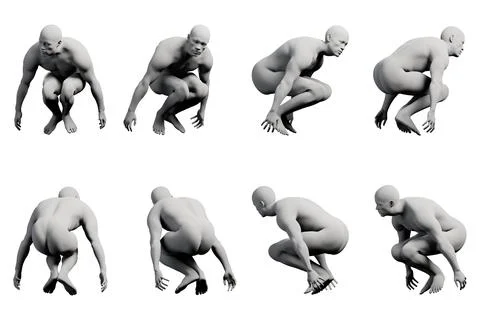 Mannequin crouching multi-view collage Illustrazione stock