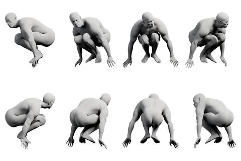 Mannequin crouching multi-view collage Illustrazione stock