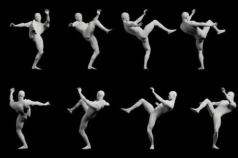 Mannequin dynamic kick multi-angle studio shot 스톡 일러스트