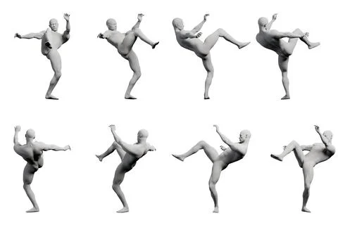Mannequin dynamic kick multi-angle studio shot 스톡 일러스트